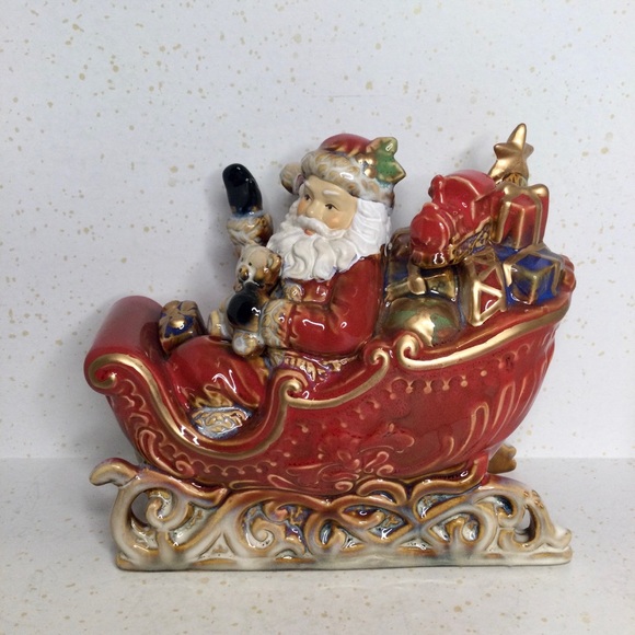 Burton & Burton Porcelain Santa, Sleigh Christmas Figurine for Holiday Home Deco - Picture 1 of 9